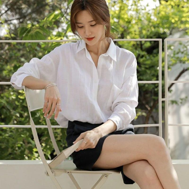 Linen Top Design Sense Niche Cotton Linen White Shirt Women's Casual Versatile Loose Korean Version Light Mature Shirt