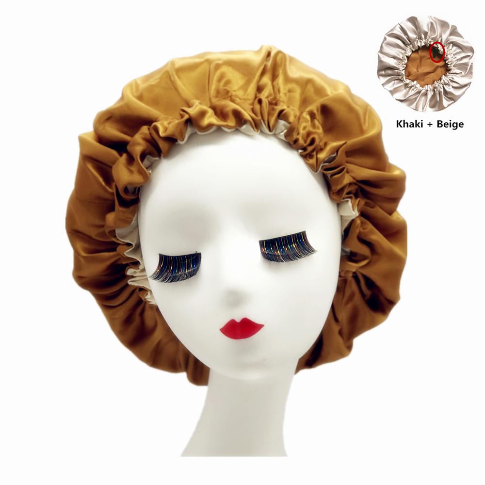 Double Layer Satin Bonnet Hair Cap Reversible Night Head Cover For Curly Springy Hair