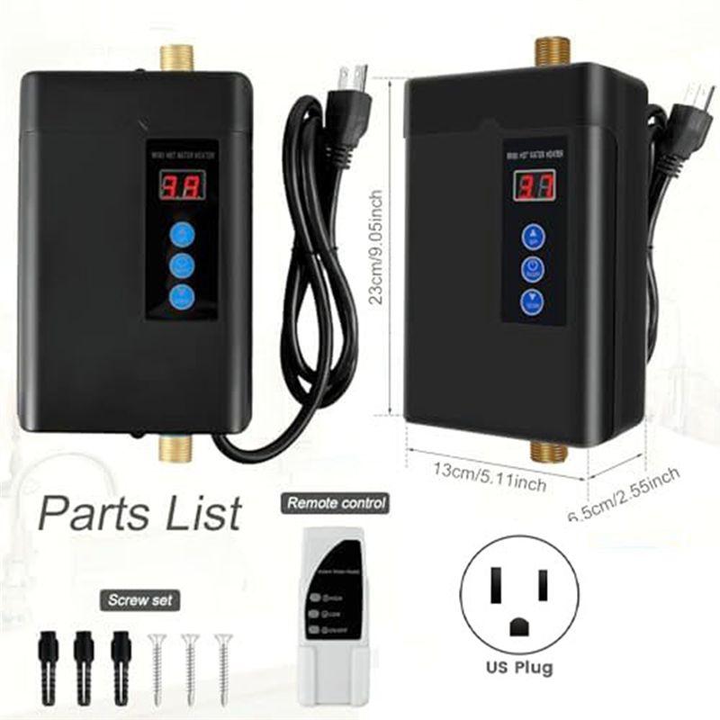 A20F-Tankless Water Heater Electric, 3000W 110V Instant Hot Water Heater With Remote Control Digital Display US Plug
