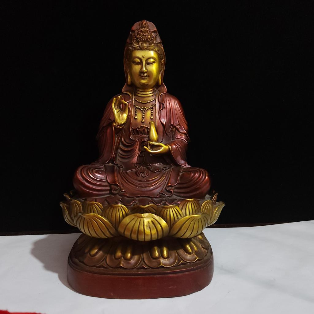 Style Full Color Painted Copper Home Decor Craft Ornament South Sea Lotus Guanyin Buddha Statue Decoration