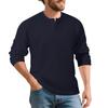 Mens Vintage Buttoned Henley Long Sleeve T Shirt Loose Fit Jacquard Autumn Winter