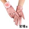 Autumn and winter warm gloves women's rabbit hairball thickened and velvet cold-proof fashionable and cute cycling leather touch screen gloves