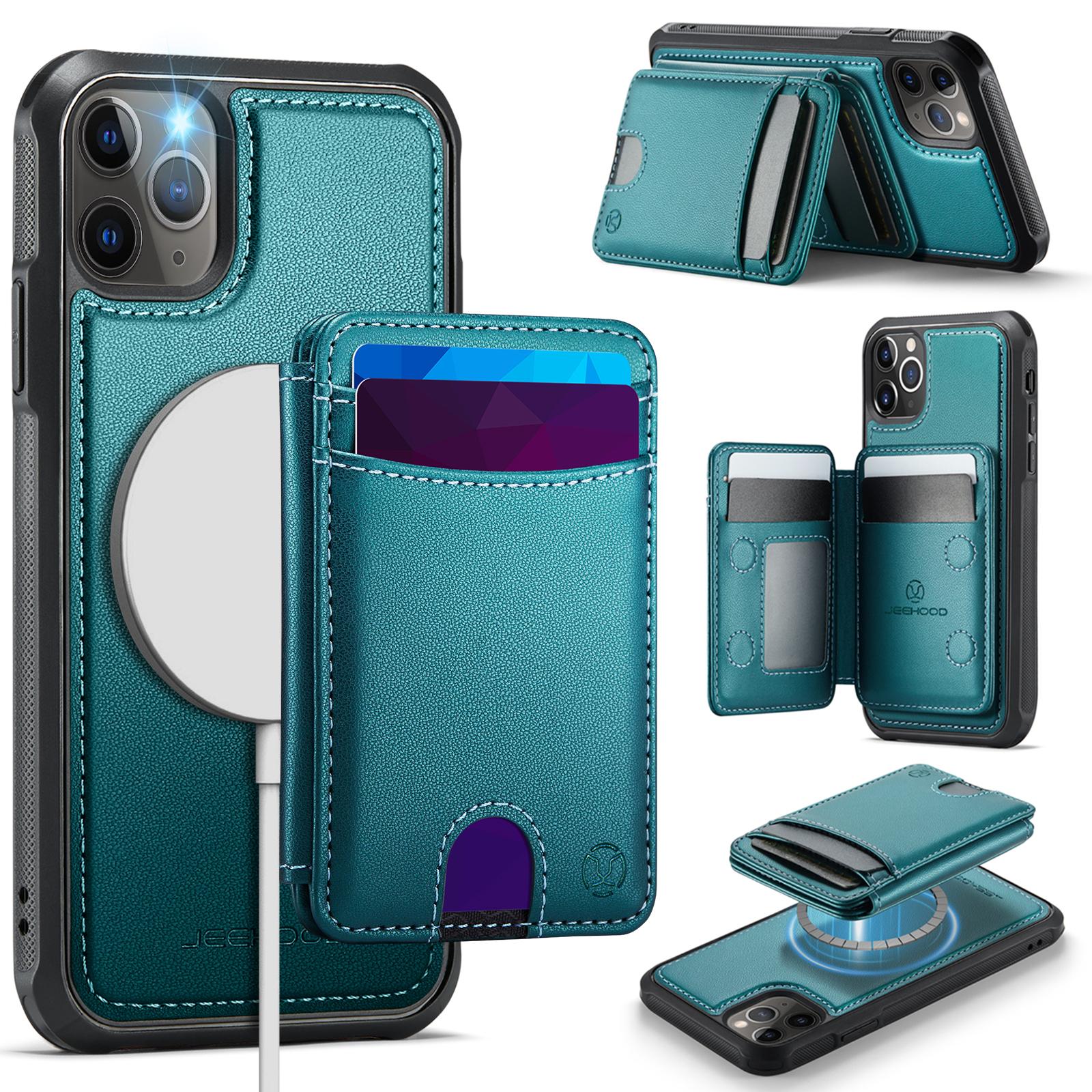 

For iPhone 11 Pro Max Case JEEHOOD J10 Compatible with MagSafe Leather Back Phone Cover with Detachable Card Holder Kickstand