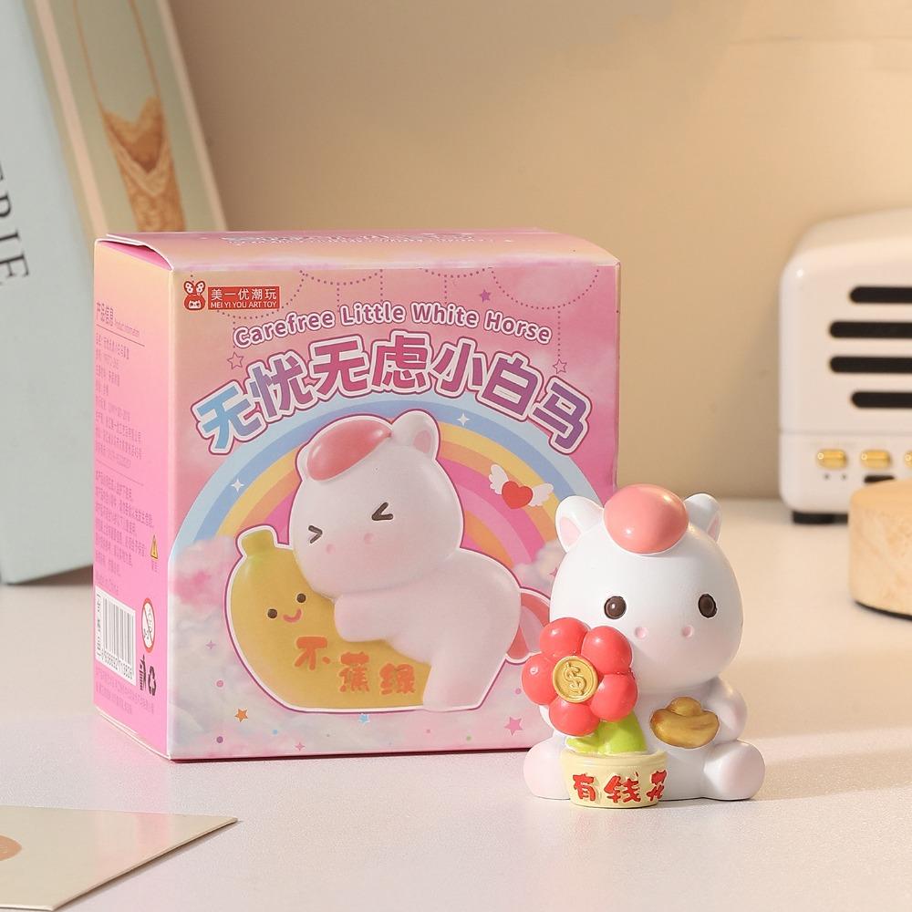 

Cartoon Horse Chinese New Year Decoration Chinese Style Resin Zodiac Horse Ornaments Pink&White Chinese Zodiac Horse