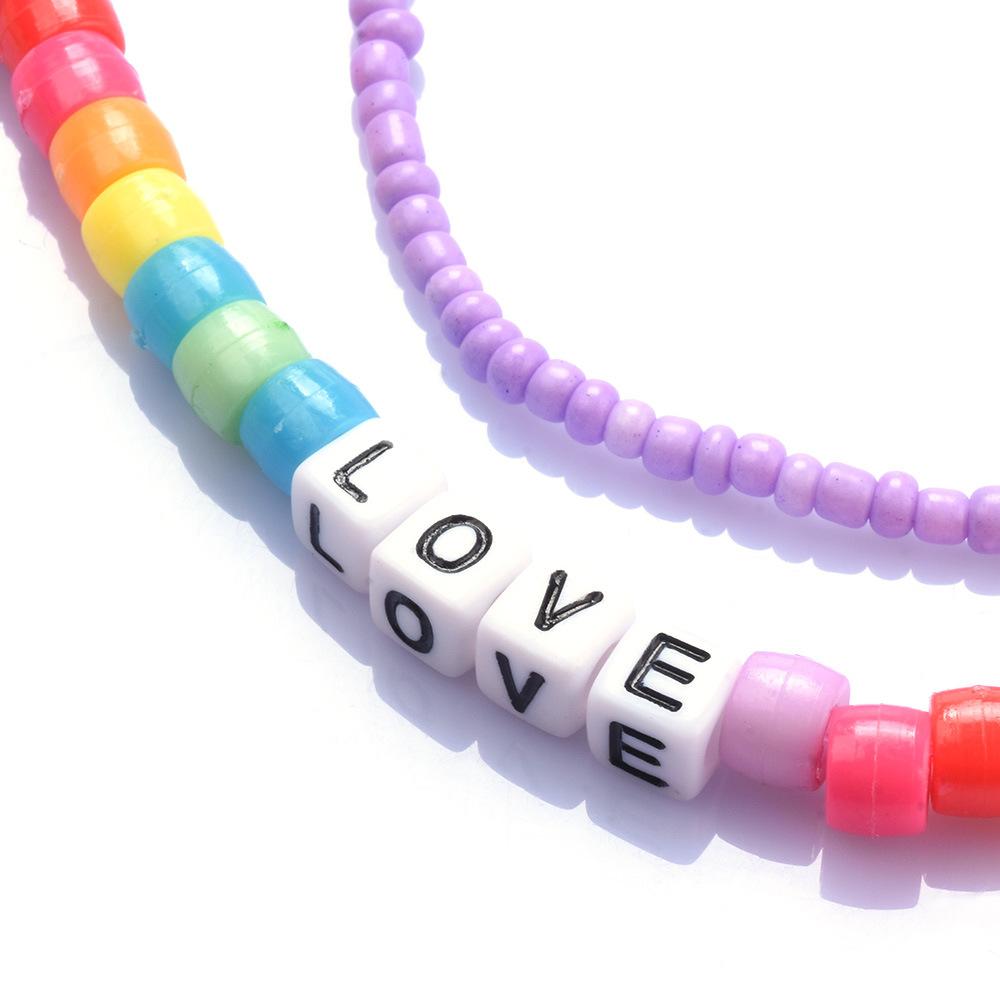 Sweater Necklace Temperament Versatile Colored Rice Bead Letter Collarbone Chain Double Layer Necklace
