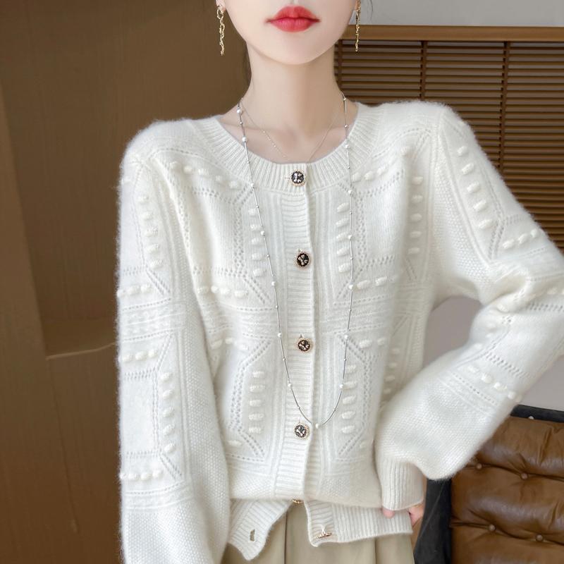 QingHe Cashmere Women's 30% Cashmere Cardigan - Soft & Warm Wool Blend Sweater