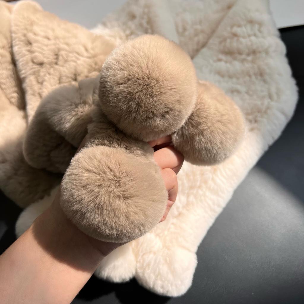 Korean Real Rex Rabbit Fur Woven Scarf Double-sided Thickened Warm Fur Scarf Cute Ball Fur Collar Children