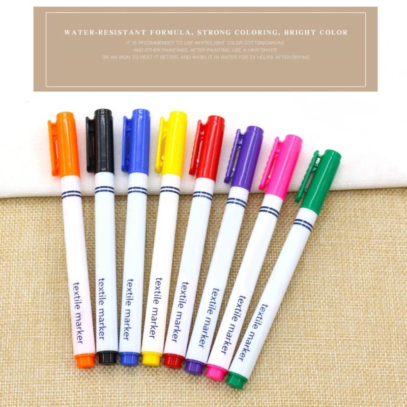 8Pcs Fabric Markers Permanent for T Shirts Non Toxic Fabric Paint Pens Set