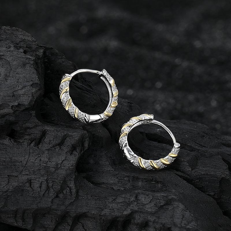 S925 Sterling Silver Gold Edge Spiral Flash Diamond Ring Light Luxury Women'S Ring Fingertip Accessories Daily Simple Niche Design