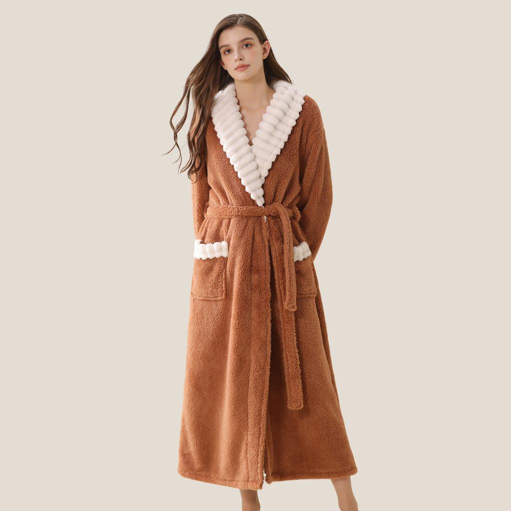 Women's Autumn and Winter Long Bathrobe Plus Velvet Thick Warm Home Wear
