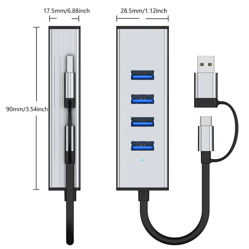 4 Port USB3.0 Hub Adapter 10Gbps Data Transfer with Long Cable for Smartphones Tablets Laptops Efficient USB Splitter