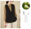 Women's 2026 Spring Retro Distressed V-Neck Button Vest, Short Artistic Cotton Linen Waistcoat, Solid Color Outerwear.