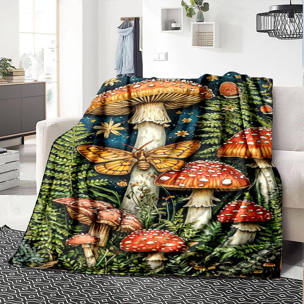 Bunte Pilz-Print Flanelldecke Hohe Qualität Warm Bequem Decke für Alle Jahreszeiten Perfekt für Geschenke Heimdeko