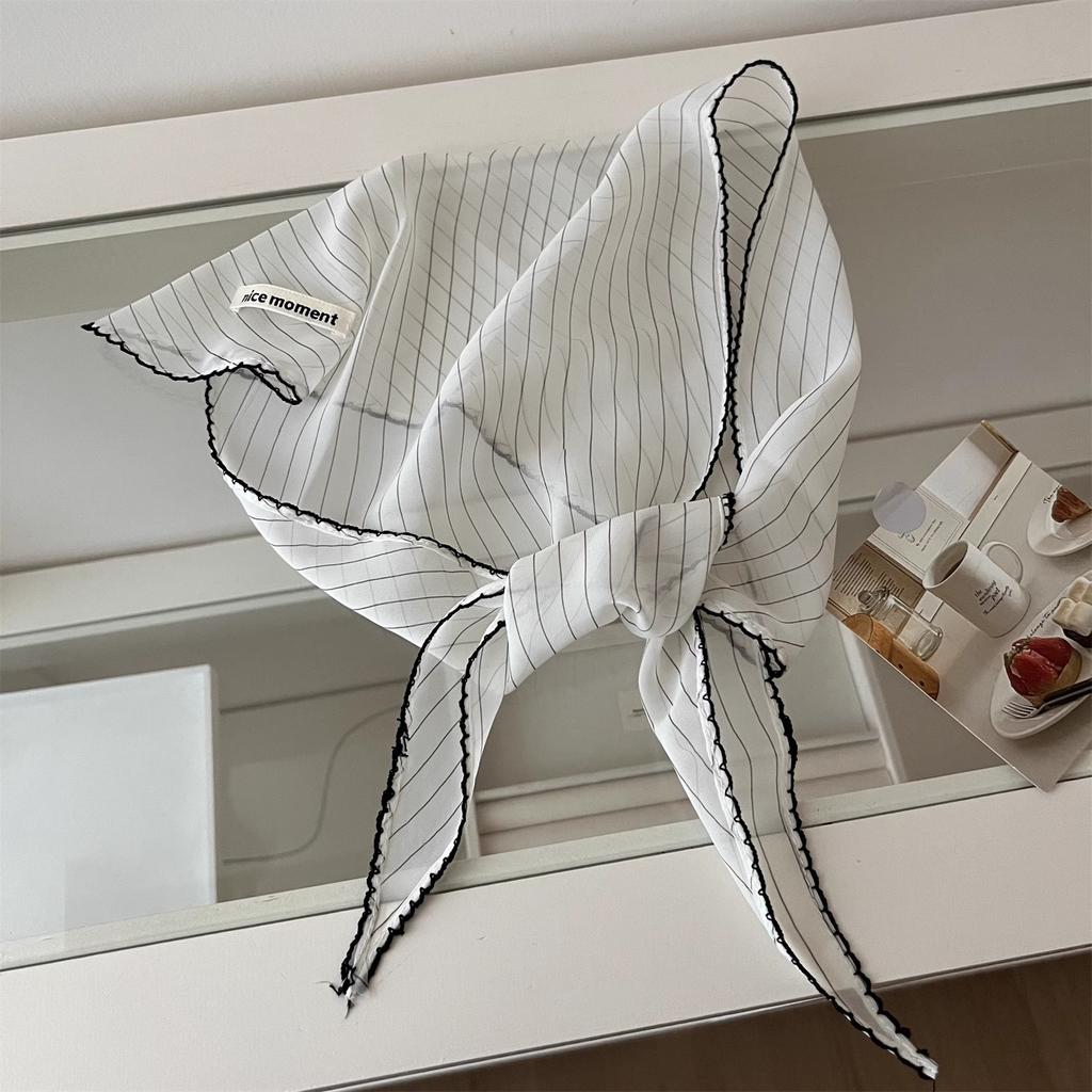 Women's White Head Scarf Korean Polka Dot Scarf Kawaii Triangle Scarf French Small Fresh Scarf Silk Scarf For Hair Sweet Style