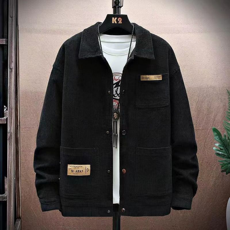 

Jacket Men s Workwear Pure Cotton Trendy Retro Versatile Fashion Gown Corduroy Short Top Lapel XXXL чорний