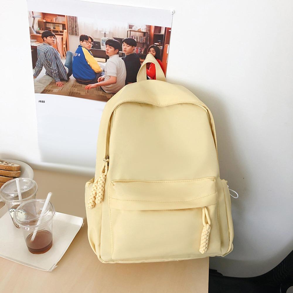 

Portable Nylon School Shoulder Bag Solid Color Large Capacity Schoolbag Adjustable Backpack for Students жёлтый