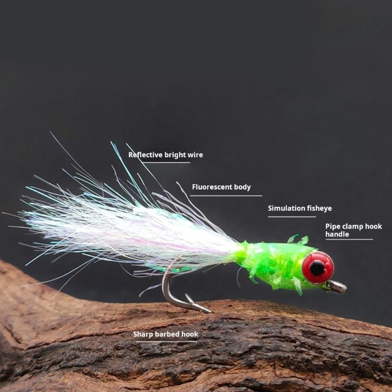Carbon Fiber Fly Fishing Lures Realistic Hair Tail Lures With 3D Eyes & Sharply Hook For Basses Trouts & Saltwater Fish