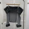 Chic One-Shoulder Fur Patchwork Long-Sleeve Top 1382