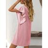 Summer Women's Contrasting Twisted Ruffle Solid Color Sleeves Mid Length Dress