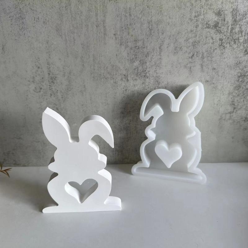 Easter Rabbit Candle Molds Heart Rabbit Silicone Mould DIY Handmade Cake Chocolate Epoxy Baking Mould for Valentines Day