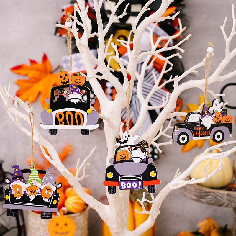 Wooden Pumpkin Charming Gnome Car Hanger Delightful Halloween Spirit Decor