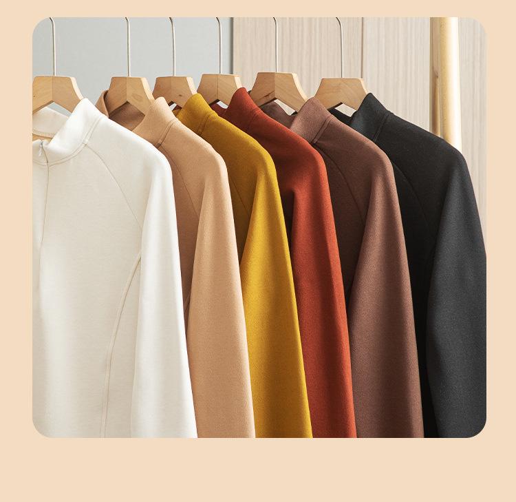 Women's Zipper Stand Collar Long Sleeve T-shirt - Autumn/Winter Warm Fashion Base Layer