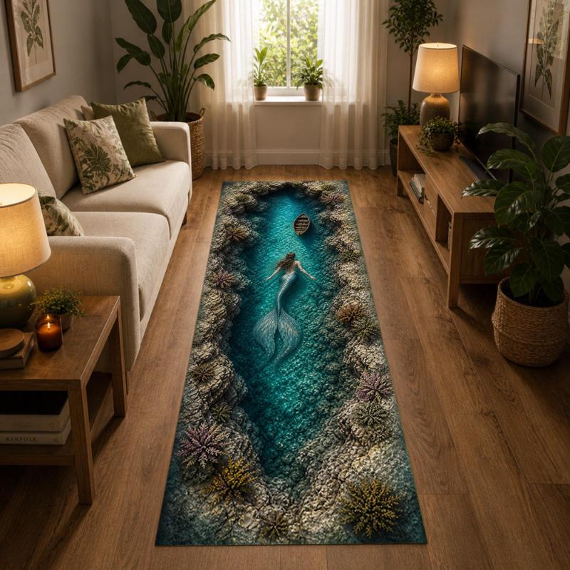 Ocean Jellyfish Coral Tropical Fish print Runner Rug,Hallway,Kitchen,Bedside,Washable Runner Rug,Home Decor Present