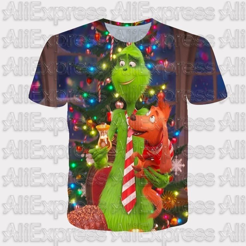 MOTO Cross Border New 2025 Christmas Cartoon Green Fur Monster 3D Printed Men's T-shirt Short Sleeved Christmas Grinch