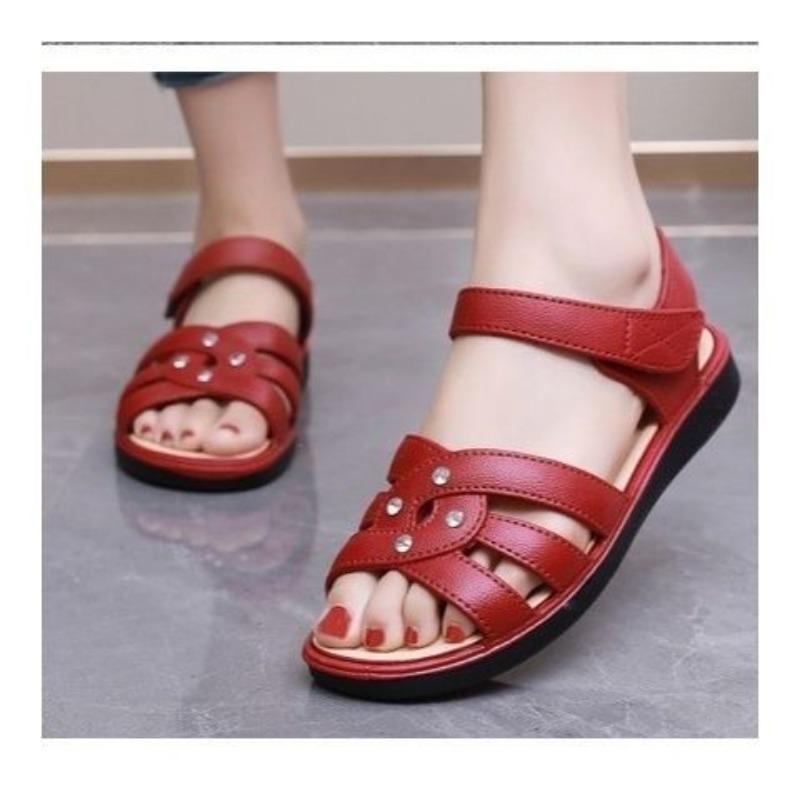 

Летние сандалии на плоской подошве для модной, удобной и нескользящей женской обуви 40 красный