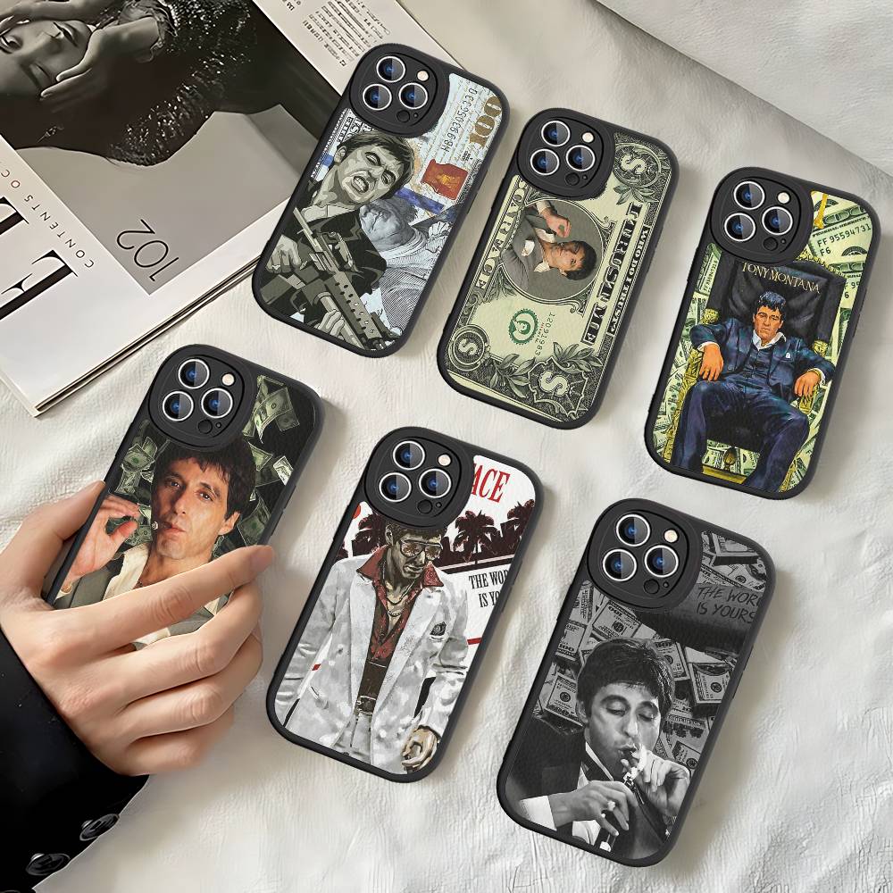 Classic Tonny Montanas Scarface Leather Phone Case For IPhone 16 15 14 Pro Max Plus 13 12 11 Silicone Cover