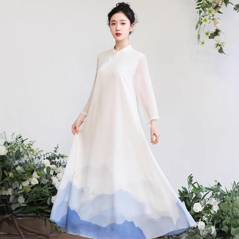 

Zen Tea Fairy Ethnic Long Dress - Petite Spring/Summer Daily Wear XXL білий