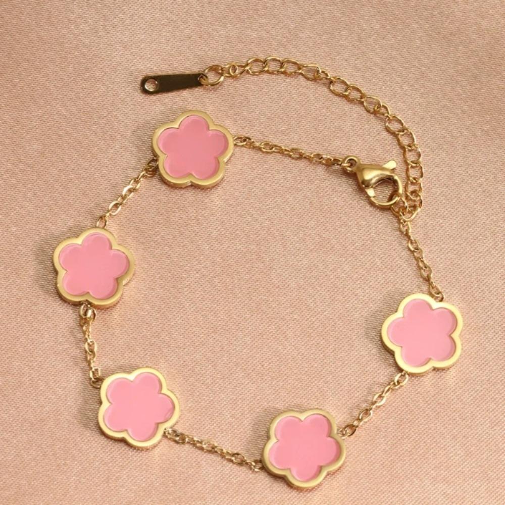Classic Four-Leaf Clover Series Bracelet - Multi-color Shell / Enamel Gold-plated Jewelry, Vintage Elegant Niche Design Accessor