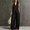 2026 European and American cross-border Amazon new women's sleeveless vest vest wide-leg pants cotton and linen two-piece women's clothing