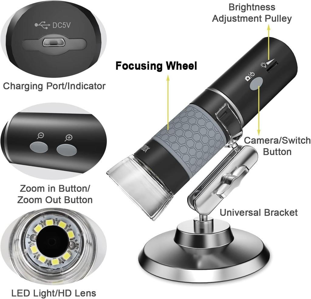Ninyoon 4K WiFi Microscope for iPhoneAndroid PC, 50-1000X USB Digital Microscope, Wireless Super HD Endoscope Camera, Compatible with All Mobile