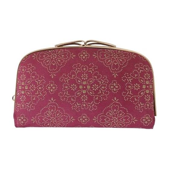 Koto Inden Tenkomo Gamaguchi Arabesque (Pink) - Traditional Lacquerware on Deer Leather, Made in Japan