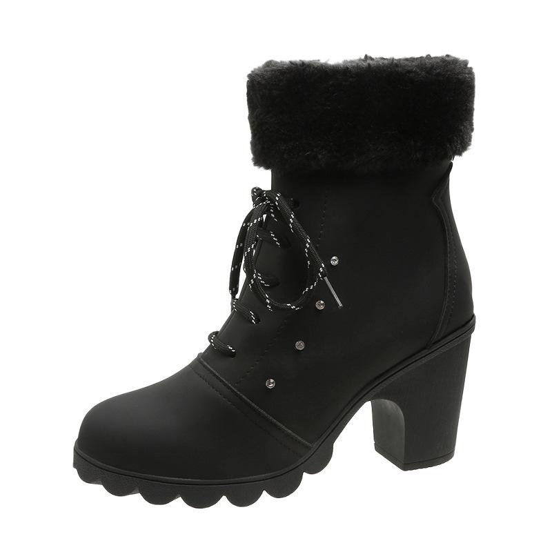 

New Fashion Casual High Heel Thick Heel Short Large Lace Up Boots