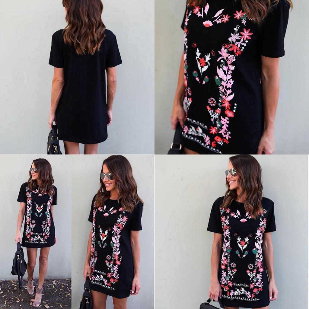 Summer Fashion Women Printed Shortsleeve Long Tshirt With Casual Round Neck For Comfortable Wear