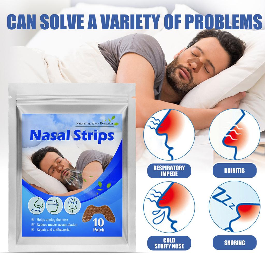 10pcs Nasal Strips Reduce Snoring Better Breathing Waterproof Promote Sleep Nose Patches