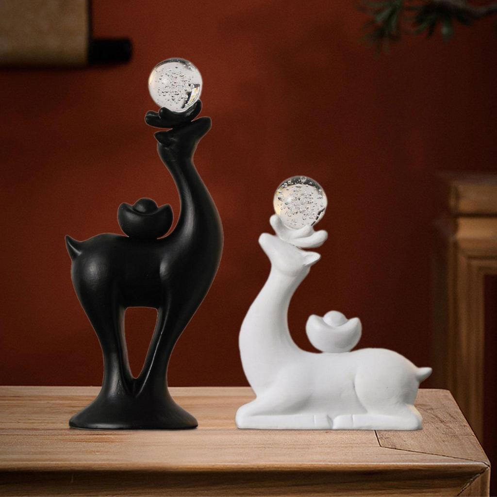 2Pcs Reindeer Statues Animal Sculptures Ceramic Ornaments Deer Figurines Art Crafts for Cafe Home