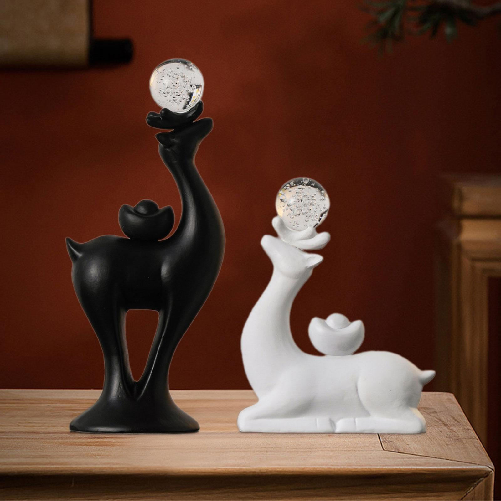 

2 шт. Статуэтки оленей, Скульптуры животных, Керамические украшения, Фигурки оленей, Художественные поделки для кафе, дома Black White