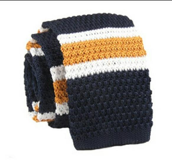 Unisex pruhovaný pletený pásek na kravatu v korejském stylu - Směs polyesteru, hedvábí a vlny, neformální design s plochým zakončením