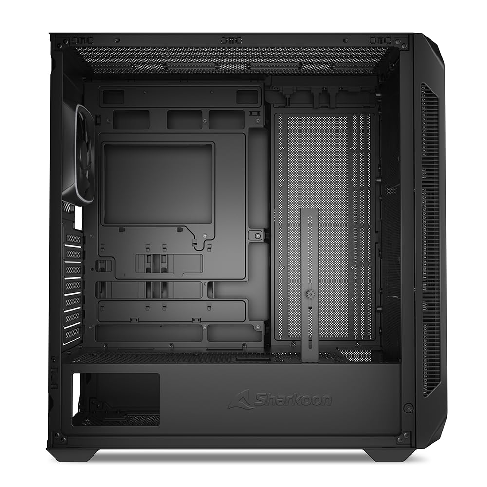 Počítačová skříň Sharkoon Middle Tower se zadním konektorem, kompatibilní s AK5M RGB, černý přední síťovaný panel, kompatibilní se standardními základními deskami, standardní 4 x 120 mm