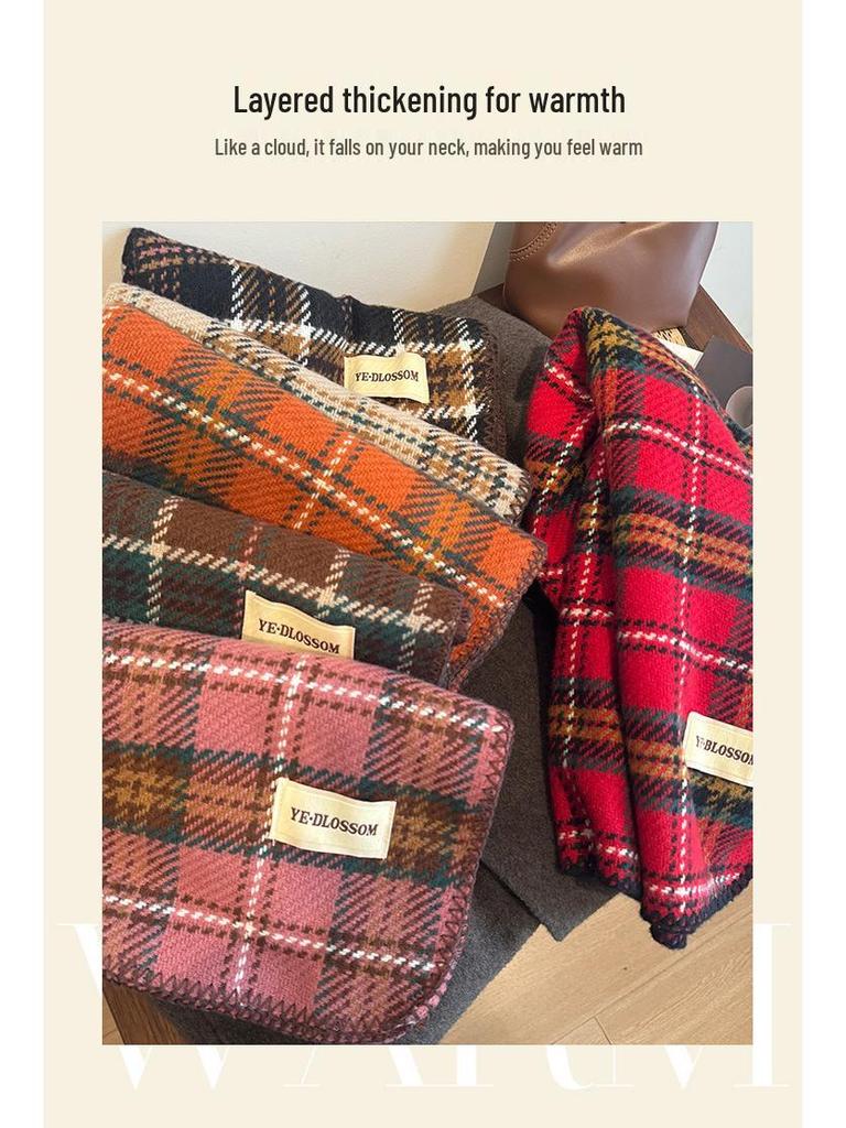 2024 Jesień/Zima Oversize Czerwony Szalik w Kratę - Unisex Ciepły Szoal i Ocieplacz na Szyję