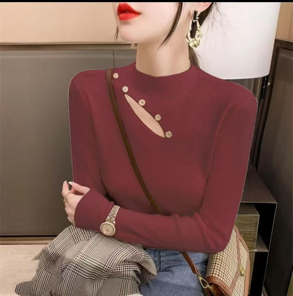 Women's Half High Neck Sweater Autumn and Winter Western Korean Style Sweater Inner Knit Sweater