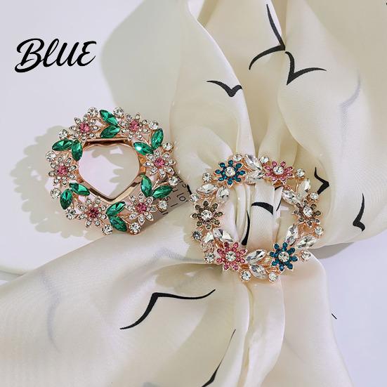 Wear-resistant Brooch Women Scarf Fastener Sparkling Rhinestones Leaves Flower Shape