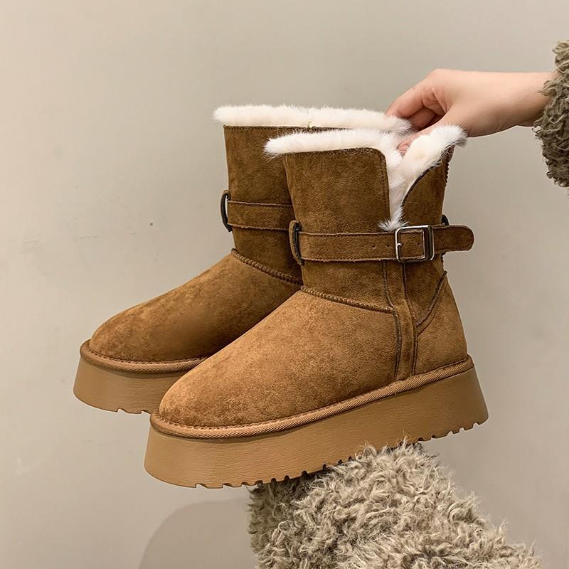 Thick-soled Belt Buckle Short Snow Boots Women's New Winter Heightening Piled Thickened Short Warm Snow Boots
