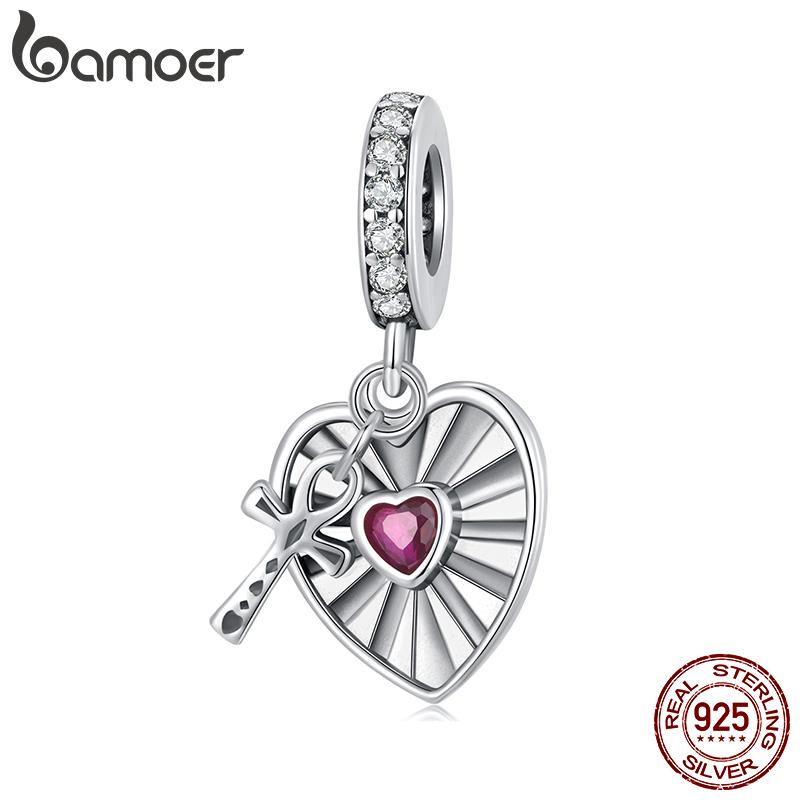 AMOER Solid 925 Srebro Sterling Różowe Serce Charm Koralik pasuje Oryginalna Bransoletka i Naszyjniki Biżuteria Bamoer Infinity Love Charm