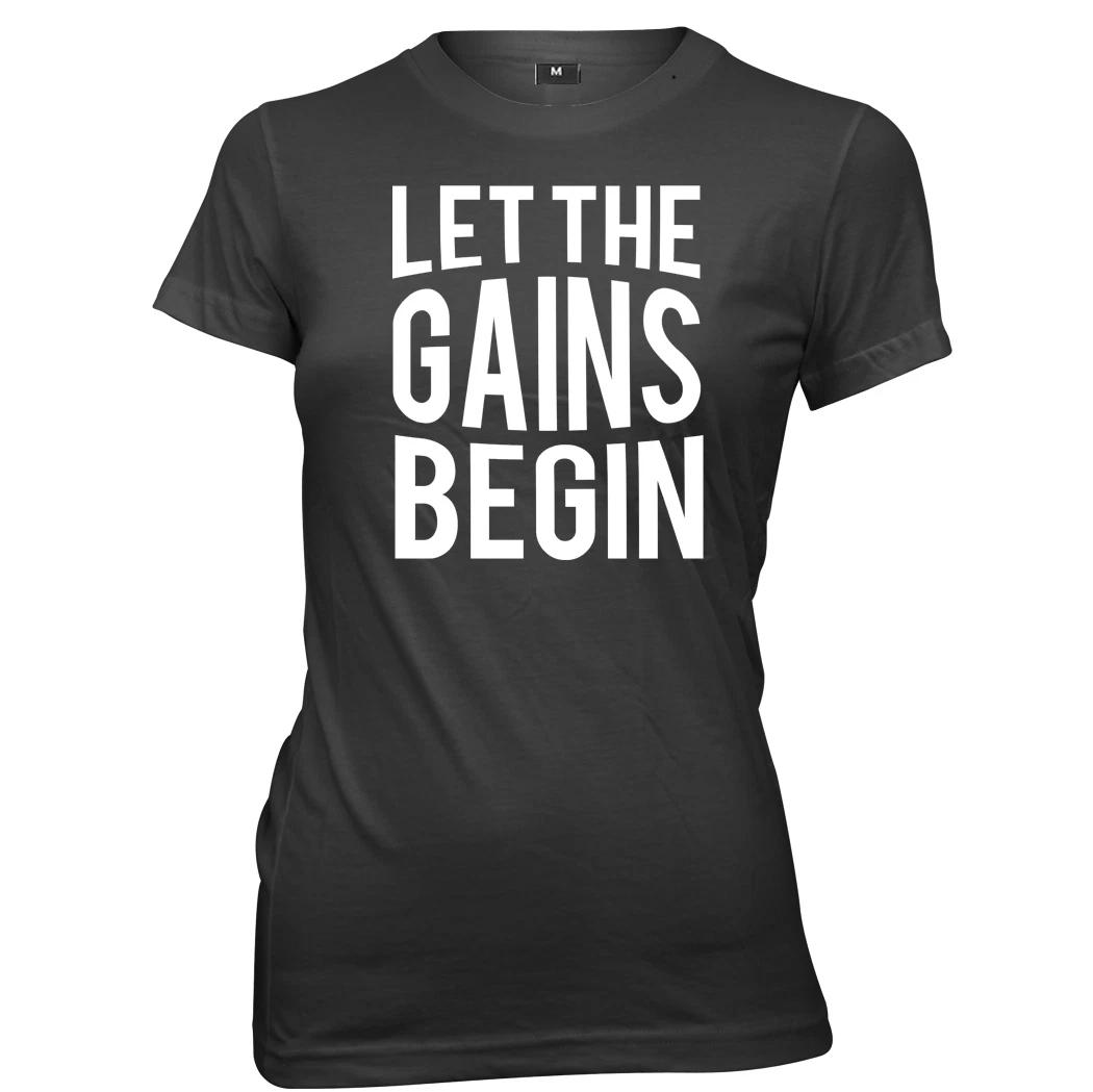 Let The Gains Begin womens Ladies Funny Slogan T-shirt M