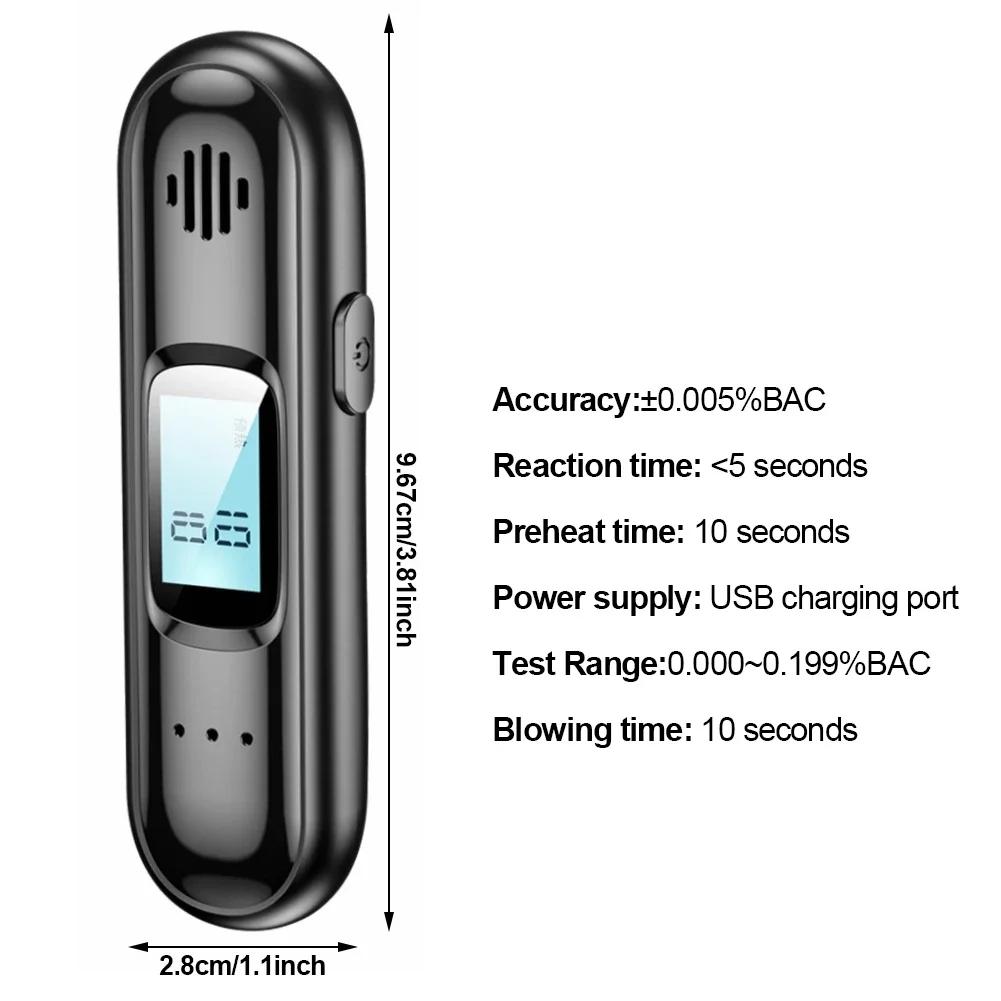 Alcohol Tester High Precision Breathalyzer Alcometer USB Rechargeable Non-contact LCD Display Digital Portable Alcohol Detector