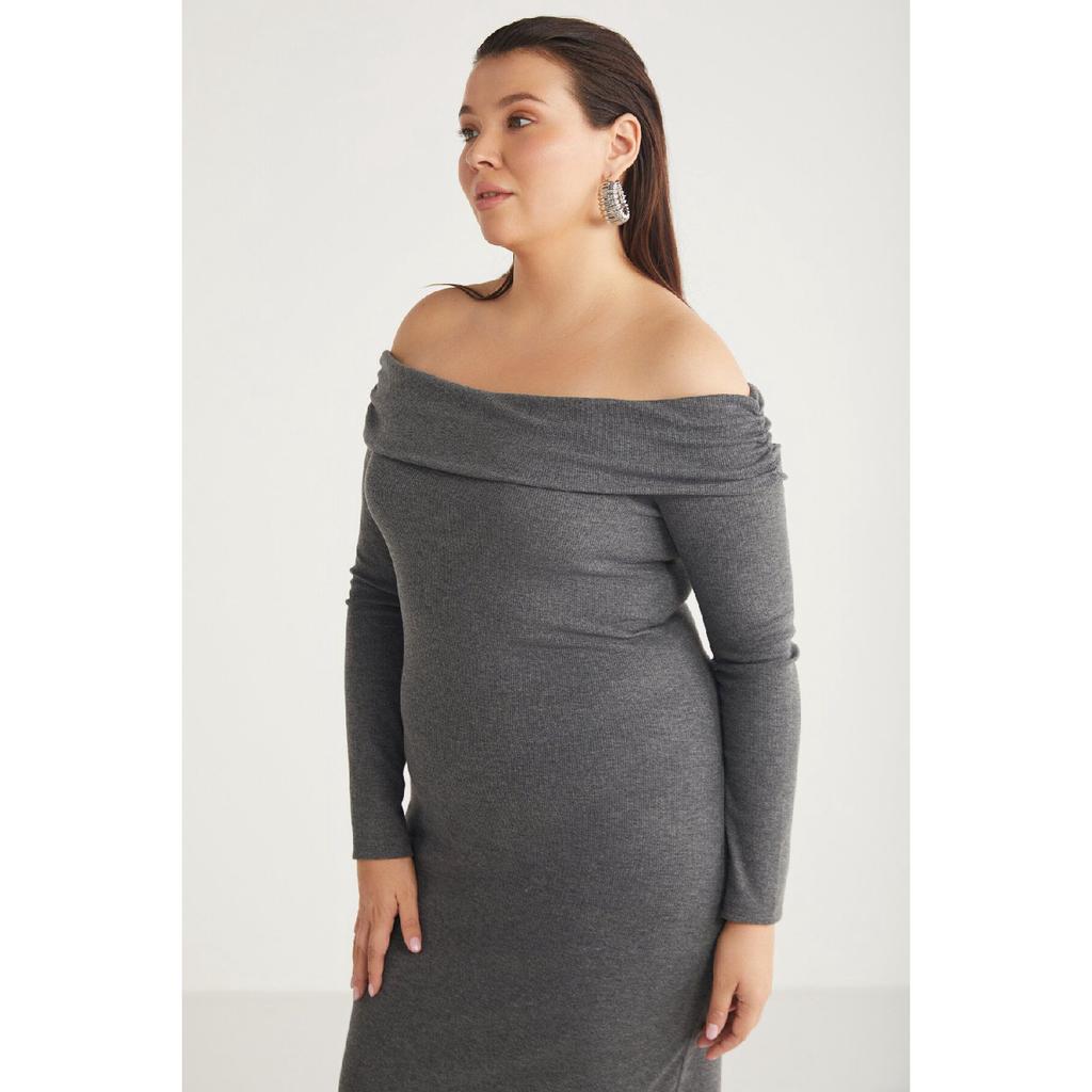 Kizukbb Women's Kayk Collar Long Sleeve Maxi Boy Grimelanger Large Size Dress